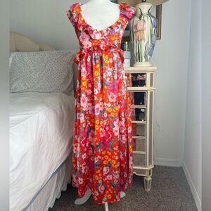 Sugarlips Waverly Floral Lizbeth Ruffle Back Tie Midi Dress